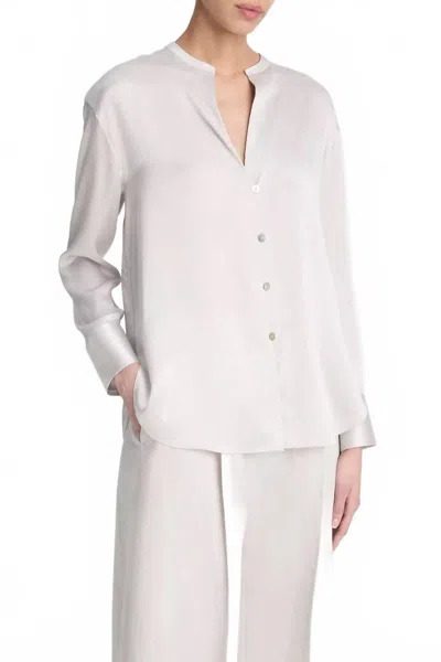 Vince Silk Band V-neck Collar Blouse In Salt Glass In White