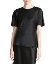 Vince Bias Cut Silk Satin T-shirt In Black