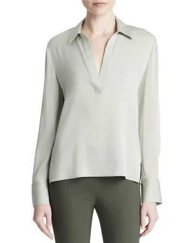 Vince Silk-blend Polo Shirt In Smoky Moss