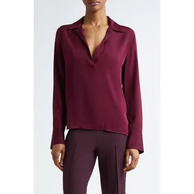 Vince Silk Blend Polo Shirt In Cherry Wine