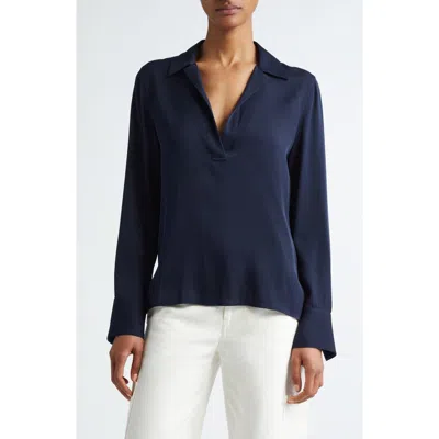 Vince Silk Blend Polo Shirt In Coastal Blue