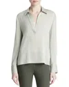 Vince Silk-blend Polo Shirt In Silver