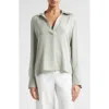 Vince Silk Stretch V Neck Top In Silver Sage