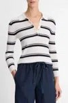 Vince Stripe Silk Rugby Shirt In White