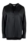 Vince Silk Satin Band Collar Blouse In Black