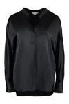 Vince Silk Satin Band Collar Blouse In Black