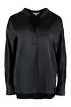 Vince Silk Satin Band-collar Blouse In Black In Black