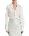 Vince Tipped Slim Long Sleeve Blouse In Off White