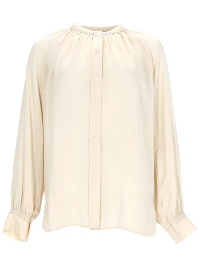 Vince Silk Blouse With Gentle Gathers And Elasticized Cuffs In Neutral