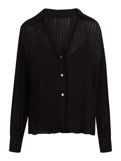 Vince Silk Blouse With Lace Hem In Black