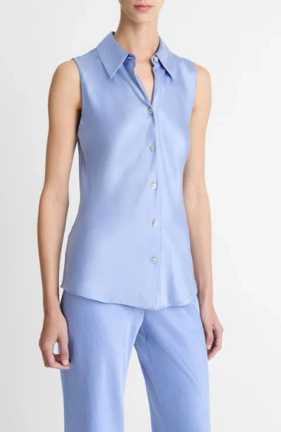 Vince Silk Button-up Blouse In Pacific Opal
