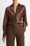 Vince Silk Button-up Shirt In Brown