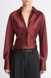 Vince Silk Button-up Shirt In Burgundy