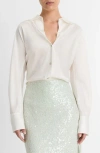 Vince Tipped Slim Long Sleeve Blouse In Off White