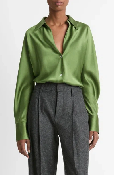 Vince Bias Silk Long-sleeve Blouse In Sycamore