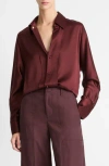 Vince Silk Button-up Shirt With Detachable Collar In Burgundy