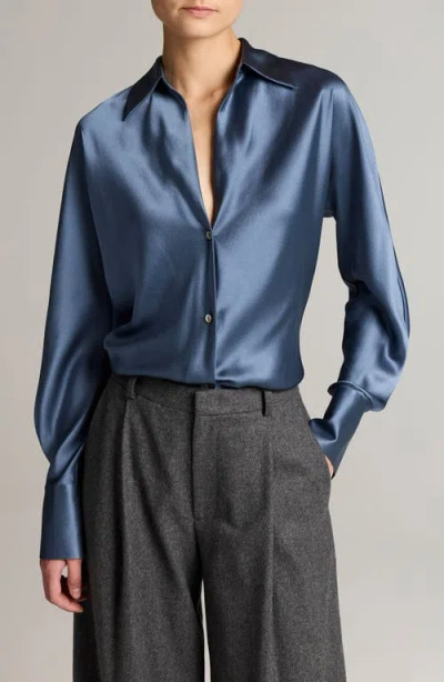 Vince Silk Button-up Shirt In Blue