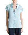 Vince Cap-sleeve Ruched-back Silk Blouse In Celeste