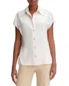 Vince Cap Sleeve Gathered Back Short Sleeve Silk Button-up Shirt In Chiffon