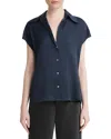 Vince Cap Sleeve Gathered Back Short Sleeve Silk Button-up Shirt In Coastal