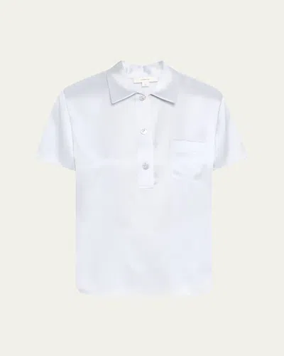 Vince Silk Charmeuse Short-sleeve Polo Shirt In Sky Mist