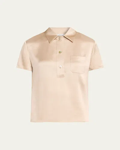 Vince Silk Charmeuse Short-sleeve Polo Shirt In Neutral