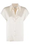 Vince Cap-sleeve Ruched-back Silk Blouse