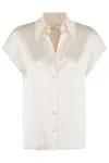 Vince Silk Chiffon Blouse With Ruched Back Detail In Neutrals