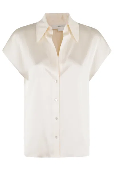 Vince Silk Chiffon Blouse With Ruched Back Detail In Neutrals