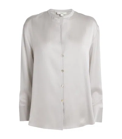 Vince Silk Collarless Shirt In Green