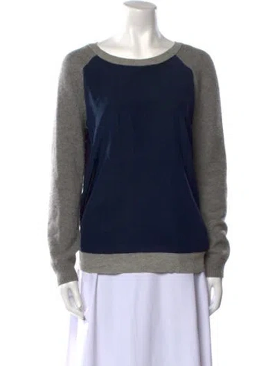 Pre-owned Vince Silk Colorblock Pattern Sweater In Blue