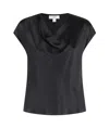 Vince Cowl-neck Cap-sleeve Satin Blouse In Black
