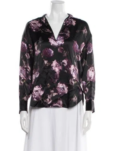 Pre-owned Vince Silk Floral Print Blouse In Black