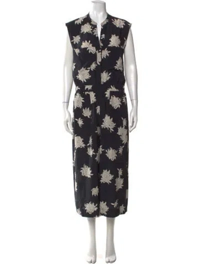 Pre-owned Vince Silk Floral Print Jumpsuit In Black