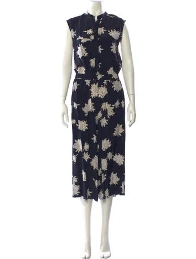 Pre-owned Vince Silk Floral Print Jumpsuit In Blue
