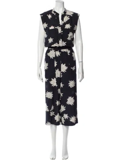 Pre-owned Vince Silk Floral Print Jumpsuit In Blue