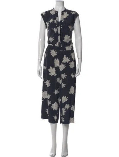 Pre-owned Vince Silk Floral Print Jumpsuit In Blue