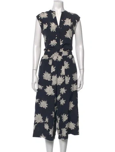 Pre-owned Vince Silk Floral Print Jumpsuit In Blue