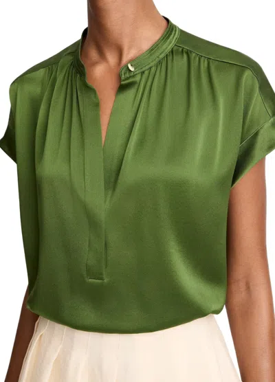 Vince Silk Gathered Cap-sleeve Blouse In Green