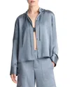 Vince Hooded Silk Button-up Shirt In Lake Stone