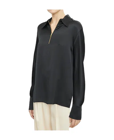 Vince Silk Long-sleeve Blouse In Black