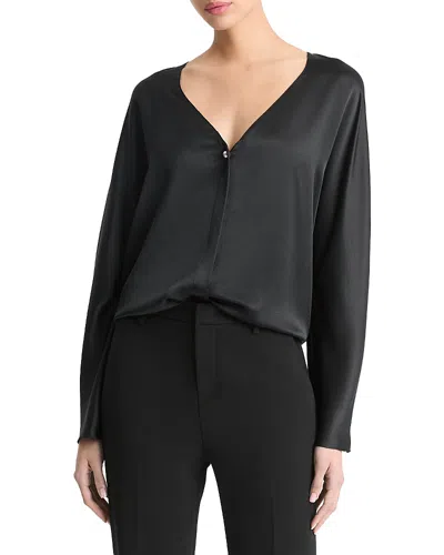 Vince Silk Pearl Button Blouse In Black