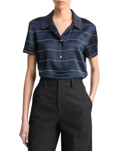 Vince Silk Polo Shirt In Blue