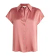 Vince Cap Sleeve Gathered Back Short Sleeve Silk Button-up Shirt