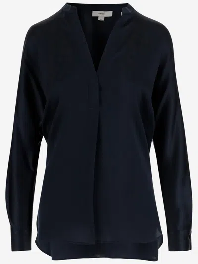 Vince Silk Satin Blouse In Black