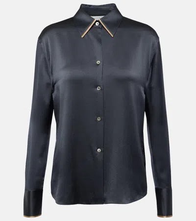 Vince Silk Satin Blouse In Graphite/ Rye