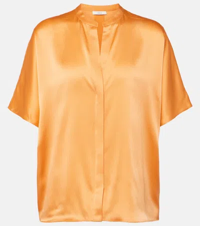 Vince Silk Satin Blouse In Orange