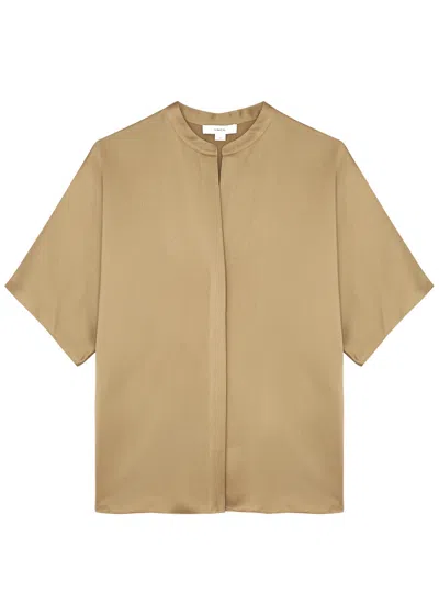 Vince Silk-satin Blouse In Tan