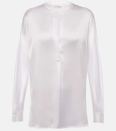 Vince Open Neck Long-sleeved Loose Fit Blouse In Optic White