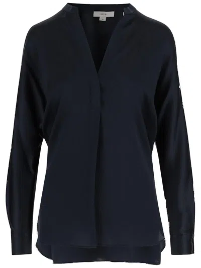 VINCE SILK SATIN BLOUSE WITH V-NECK AND ASYMMETRICAL HEM